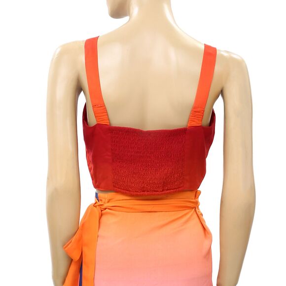 Farm Rio Anthropologie Tuca Tropica Cropped Blouse Tank Top Smocked L-G 255811 - Picture 3 of 6